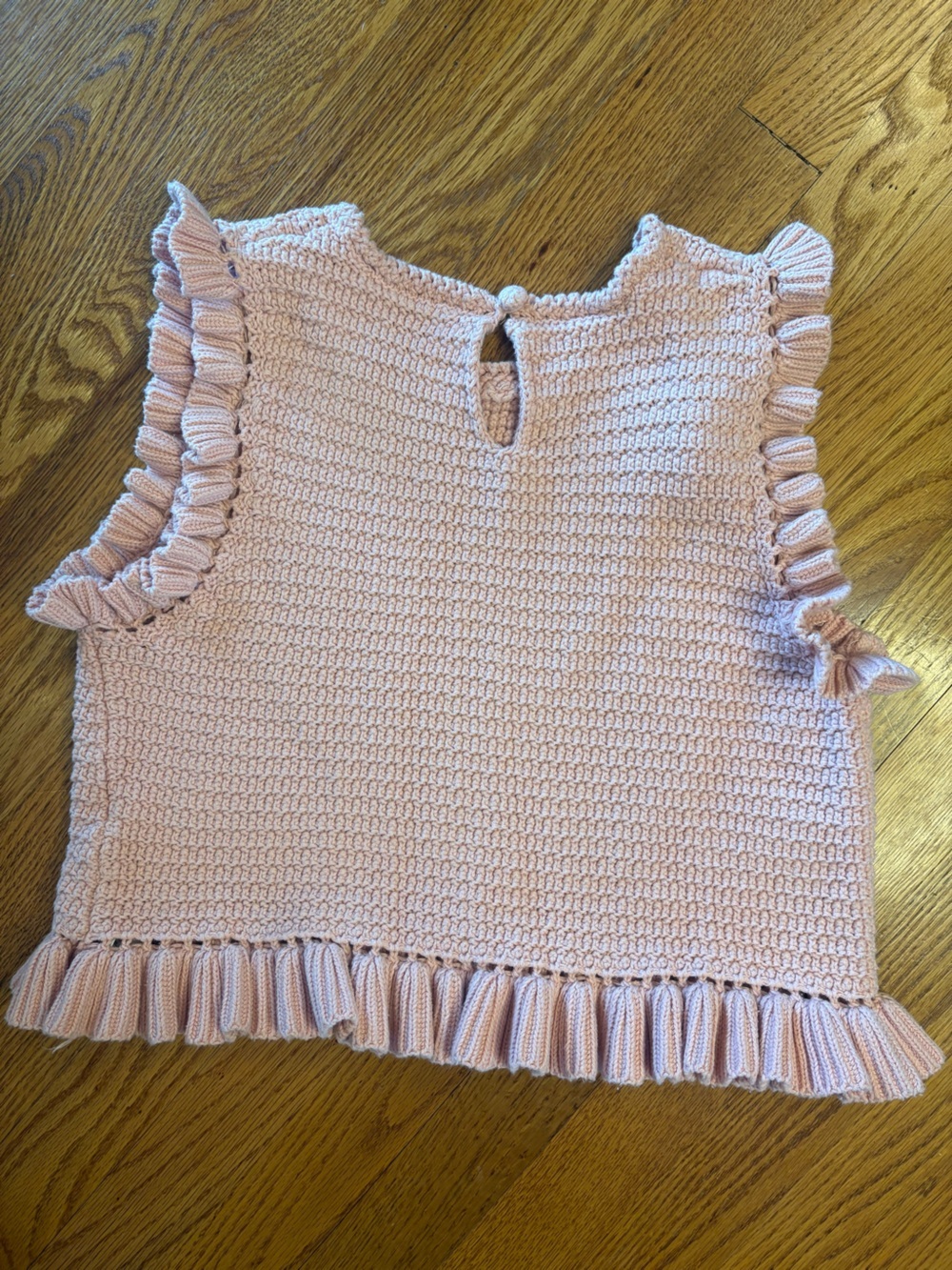 Zara Knit Ruffle Trim Crochet Cotton Sleeveless Top Blush Pink Size Large - Picture 3 of 9